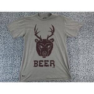 Brew‎ City Mens Graphic T Shirt Bear Antlers Beer Print Short Sleeve Gray Large